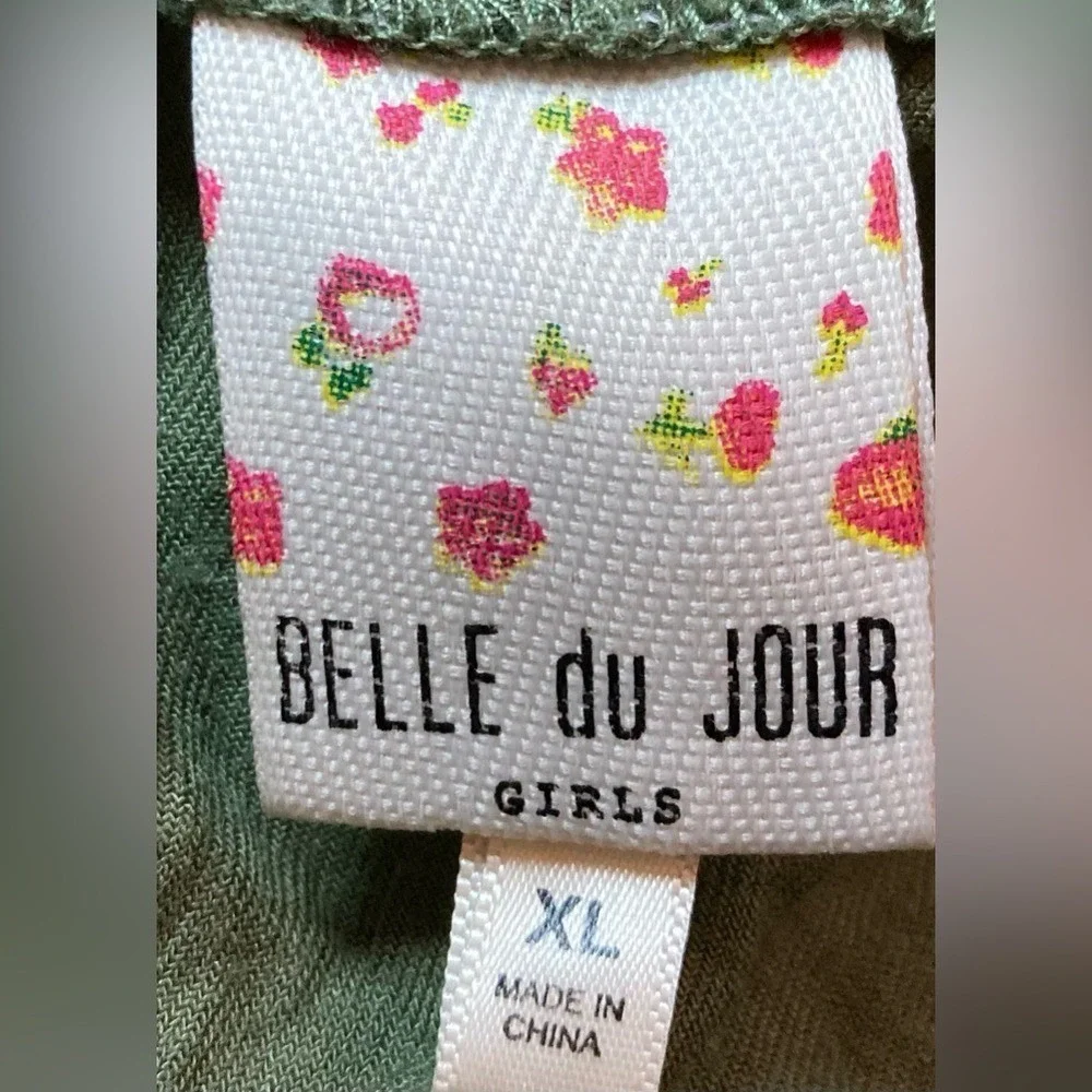 Belle du Jour Girls XL Olive Green Draped Open Front Cinched‎ Waist Rayon Vest